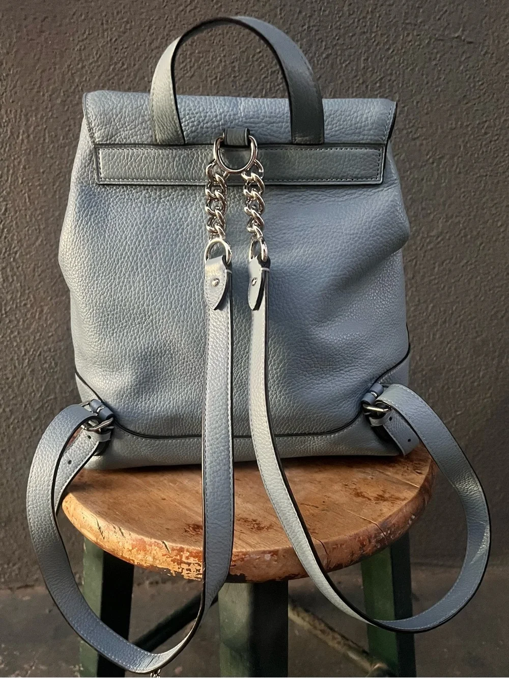 Coach Elle F72645 Cornflower Blue Leather Backpack Tassel Pull Drawstring